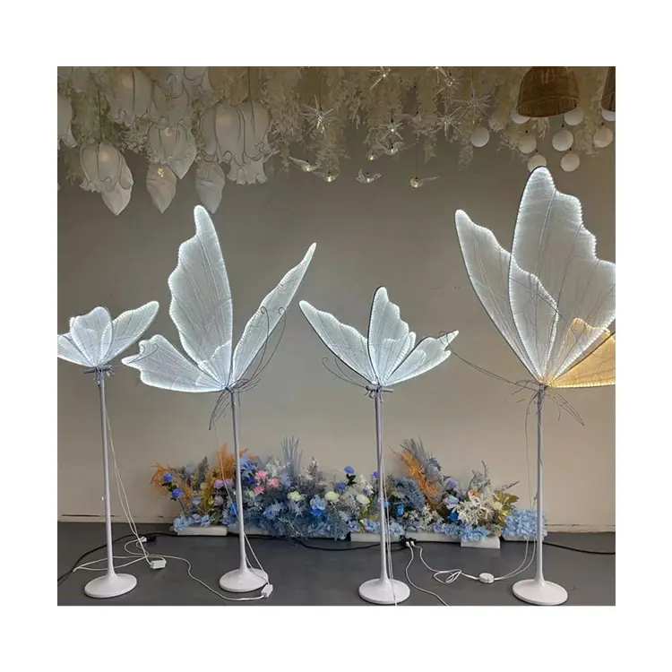 Luxury White Color LED Wedding Giant Lighting Butterfly Road Lead Lights Walkway Decoration Floral Set for Wedding Decorations