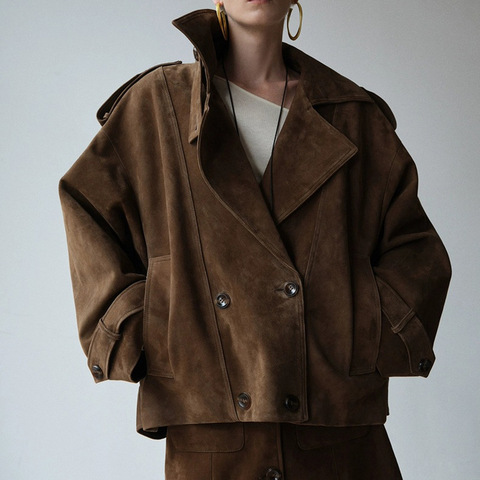 5193 Trendy Products 2026 Oem Custom Leather Jacket Coat Genuine Cow Suede Leather Short Trench Jacket for Women