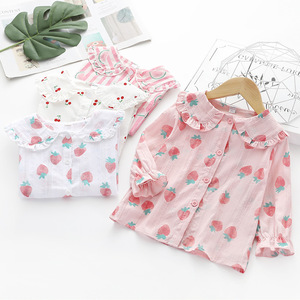 Nuevas camisas para niñas pequeñas, moda de primavera y verano, blusas con estampado de frutas para niñas, bonitas blusas con volantes de manga larga, ropa para niños - Product Image 1