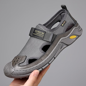 Zuecos de Cuero Genuino para Hombre, Punta Cerrada, Forro de Malla, Suela de Goma, Transpirables, Deportivos, Sandalias de Verano para Exteriores - Product Image 3