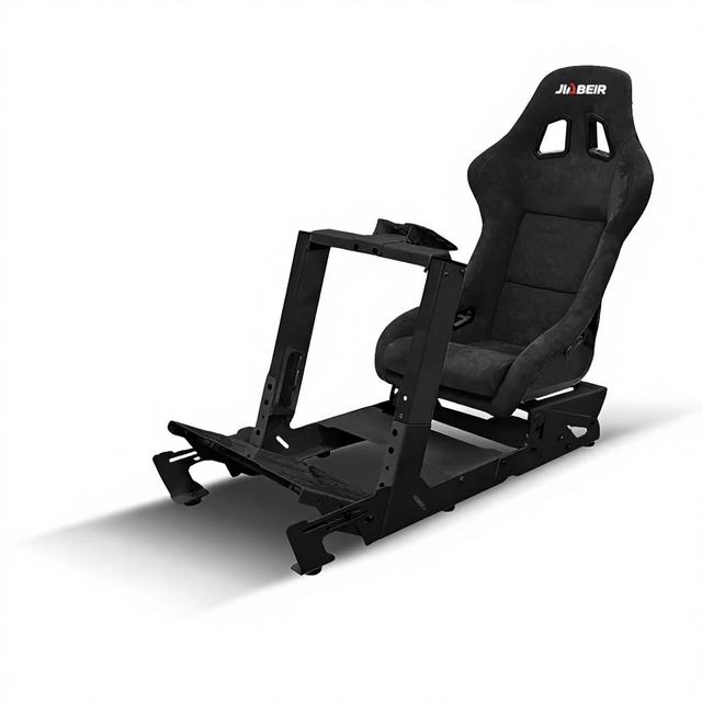 Racing Simulator Cockpit Rig with Bucket Seat Adjustable Steering Wheel Stand Pedal Mount Aluminum Profile Gaming Frame PC PS5