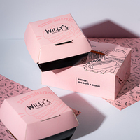 Scatola per Hamburger Biodegradabile Personalizzata per Fast Food, Confezione Monouso da Asporto Nera e Rosa, Scatola per Hamburger a Conchiglia all'Ingrosso