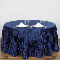 Nappe Ronde en Satin Lamour Bleu Royal Grande Rosette Florale 100% Polyester Lavable 120''x120''