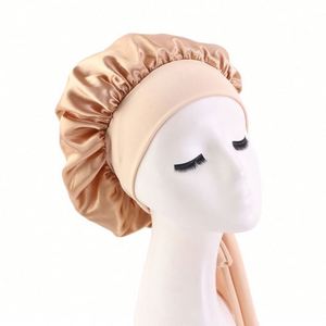 Bonnet en satin extensible extra large, couleur unie, à large bord, avec nœud, style bandana, personnalisable avec logo, vente en gros - Product Image 1