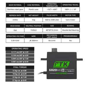 Servo Digital de Alto Torque PTK 6820 MG 20/30/40kg HV con Engranajes Metálicos de Acero Inoxidable para RC - Product Image 2