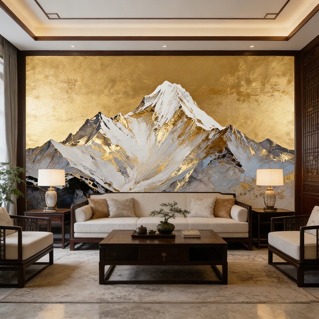 Waterproof 3D Wall Paper Golden Texture Background Snow Mountain Landscape Mural Wallpaper for Living Room Bedroom Decoration