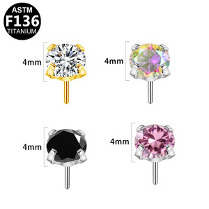 Clous de piercing en alliage de titane F136 avec zircon, serti quatre griffes, forme cœur, accessoire de remplacement pour bijoux en titane - Product Image 4