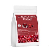 Sachets de tisane de fleurs d'hibiscus de qualité supérieure, sans caféine naturelle, compatibles végétaliens, 30 paquets pour une hydratation quotidienne
