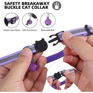 SimpleThings Cat <b>Collar</b> Purple 3/8 In Wide Reflective Waterproof With Bell And Safety Buckle For <b>Small</b> Cats - Product Image 5