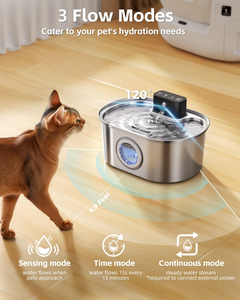 Fontaine à eau sans fil en acier inoxydable pour animaux de compagnie 5L/7L, distributeur d'eau intelligent pour chiens, fournisseur OEM, distributeur d'eau ultra-silencieux pour chats - Product Image 3