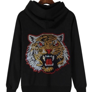 <span class=keywords><strong>Felpa</strong></span> con Cappuccio con Applicazione di Strass a Forma di Testa di <span class=keywords><strong>Tigre</strong></span>, Stile Streetwear con Cristalli Fluorescenti - Product Image 3