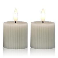 Bougie sans flamme en cire véritable, pilier côtelé non parfumé, bougie LED avec vraie flamme 3D