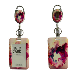UV marble easy-open buckle name tag and card <b>holder</b> set, work <b>ID</b> card protector, badge clip, roller, and pull cord puller. - Product Image 2