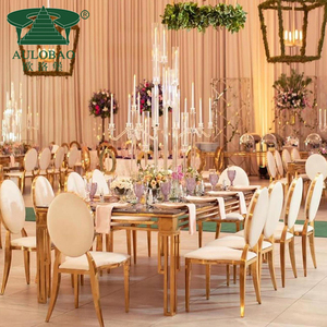 Mesa de Comedor Rectangular con Marco de Acero Inoxidable Dorado para Decoración de Bodas - Product Image 5
