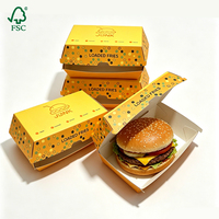 Boîte alimentaire en papier pour hamburgers, vente en gros d'usine, avec logo personnalisé, emballage jetable pour restauration rapide, résistante à la graisse et compatible micro-ondes
