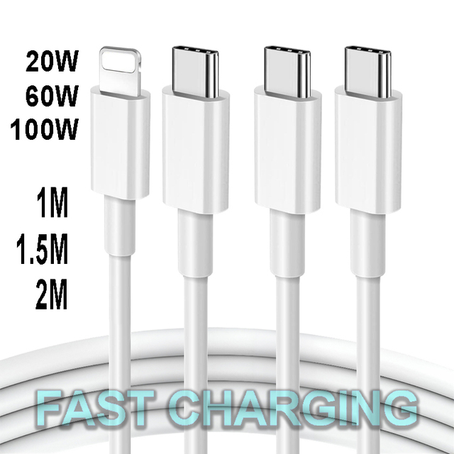 1m 1.5m 2m USB Type C to Type C PD 20W 60W 100W Fast Charging Data Charger Cable for iPhone Android Phone