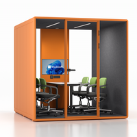 Cabine de travail insonorisée mobile pour intérieur, bureau, 4 places, pour réunions, travail, appels téléphoniques, étude, avec éclairage