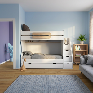 Lit superposé bicolore 18mm en aggloméré démonté blanc-nature pour chambre d'enfant ou appartement Matériau en bois - Product Image 3