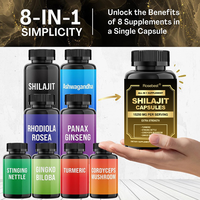 Rosebest Vente en gros Marque privée Qualité supérieure 8 en 1 Capsules d'Ashwagandha et de Shilajit véganes pures Extrait végétal Complément alimentaire