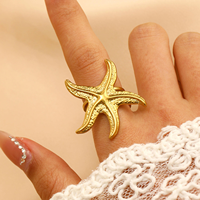 Bague série océan femmes en acier inoxydable étoile de mer ouverte or 18 carats PVD pendentif anneaux sans ternissement bijoux de plage