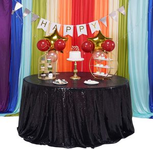Mantel de Terciopelo Negro para Mesa Redonda de 6 pies, para Decoración de Bodas - Product Image 3