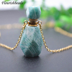 Collar difusor de Aroma facetado de piedras preciosas naturales con <span class=keywords><strong>Mini</strong></span> botella de Perfume Cadena de eslabones colgantes de piedra para aniversario - Product Image 2