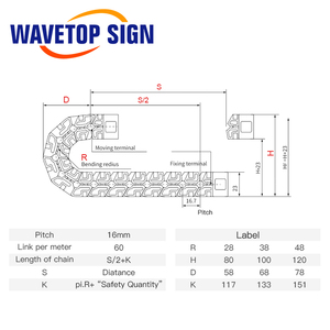 Chaîne de câble WaveTopSign série 18, pont silencieux à grande vitesse, ouverture des deux côtés, chaîne de transmission de câble pour machine laser CO2 - Product Image 5