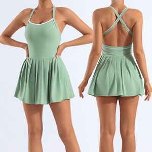 Hoge kwaliteit, ademende, snel drogende jurk met kruisrug en plooien voor dames, geschikt voor gym, dans, golf, yoga en tennis. - Product Image 2