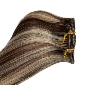 Highlights Remy Human Hair Clip in Extensions brown Piano honey blonde #27 Virgin Brazilian Hair Clip on extension for Women