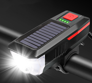 Ricaricabile a doppia luce USB e ricarica solare corno luce per bici impermeabile solare faro della bicicletta con batteria 2400Mah - Product Image 3