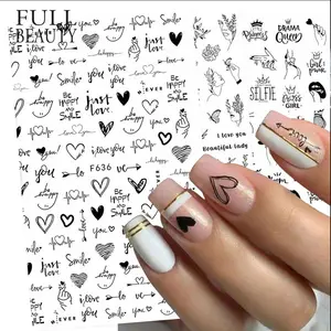 3d Nail Stickers Black And White Red Nail Art Design Love Flower Sliders Lock Bow Decals Valentine's Day Nail Supply Stickers