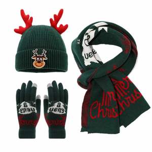 Hat Three-Piece Set Cute Autumn Winter Christmas Deer Wool Knitting Hat, Scarf Gloves Suit - Product Image 5