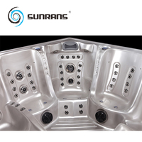 Bak Mandi Air Panas Whirlpool Sunrans Modern Square 3 Kursi & 2 Kursi Santai dengan 111 Jet Kontrol Balboa untuk Luar Ruangan