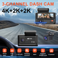 Caméra embarquée triple objectif 4K+2K+2K avec caméra de recul, enregistreur vidéo de conduite WiFi GPS 3 canaux pour voitures