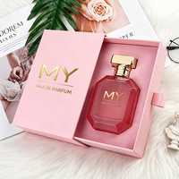 Flacon de parfum en verre rose octogonal de luxe personnalisé de 50 ml avec pompe et capuchon en alliage de zinc, vente en gros avec boîte à tiroir
