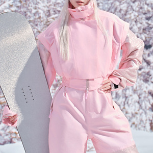 2025 Winter Women's Cute <strong>Ski</strong> Suit Waterproof Snowboard <strong>Jacket</strong> with Windproof Bibs Warm <strong>Pink</strong> Printed Snowsuit - Product Image 1