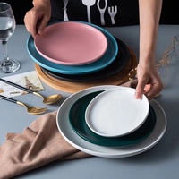 Assiette de service en céramique de Style nordique assiette à Steak 6 "8" 10 "assiette ronde en céramique émaillée brillante vente directe en usine