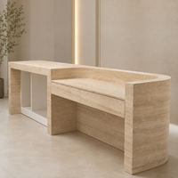 Table de réception en travertin beige naturel sur mesure pour projets d'hôtels et de bureaux de luxe