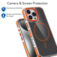 Coque arrière en TPU anti-jaunissement en fibre de carbone pour iPhone 16 15 14 13, étui de téléphone antichoc magnétique en TPU+PC pour iPhone 17 Pro Max