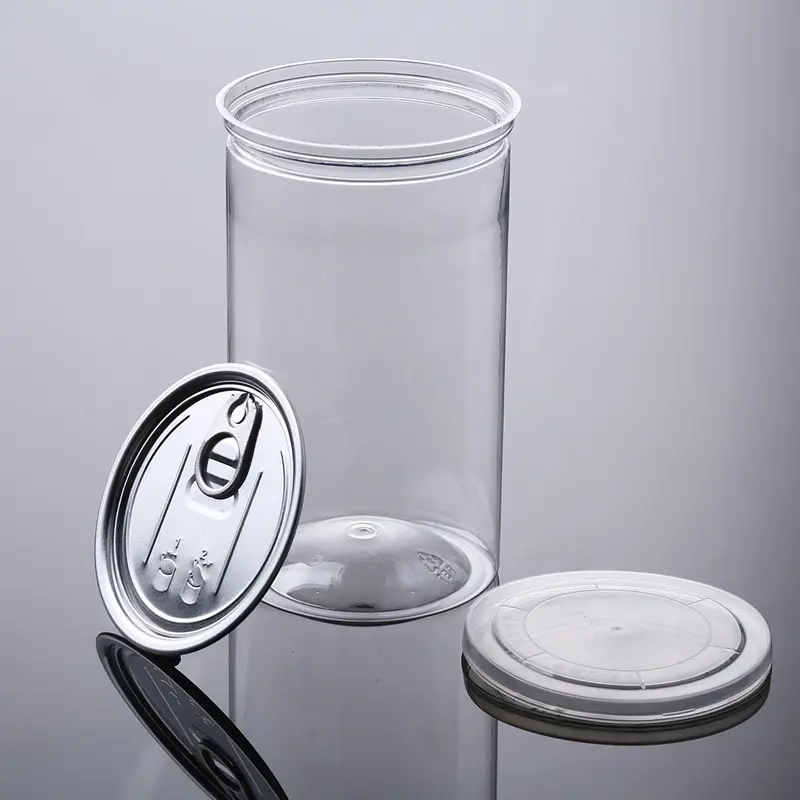 Vaso rotondo in plastica PET trasparente bottiglia per biscotti per uso alimentare vaso vuoto con coperchio vaso per succo in plastica da 500ml