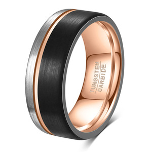 Anillo de Carburo de Tungsteno de 6.8mm, Negro, Oro Rosa, Tres Colores Mezclados, Anillo de Boda Unisex, Joyería - Product Image 2