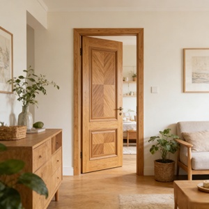 Puerta silenciosa moderna de madera maciza compuesta con apertura lateral, diseño minimalista moderno con acabado de veta de madera para dormitorio - Product Image 3