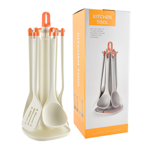 Cookware Sets 7 Piece Non-Stick <b>Silicone</b> Special Slotted Spoon Full Coverage Kitchen Storage Bucket <b>Tool</b> Set Oven Microwave Safe - Product Image 1