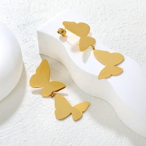 Pendientes de Mariposa de Doble Capa con Cadena Chapada en Oro PVD de 18K de Acero Inoxidable, Pendientes Colgantes de Moda para Mujer - Product Image 3