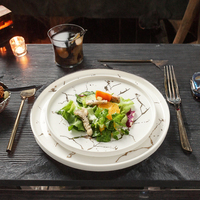 Produit phare : Assiette ronde en porcelaine minimaliste de 8 pouces, dorée, écologique, peinte à la main, noir et blanc, cadeau d'affaires