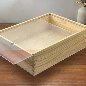 Caja de madera maciza con tapa extraíble, cubierta acrílica de 22x15x6cm, vitrina rectangular para almacenamiento de artículos de hobby y embalaje - Product Image 3