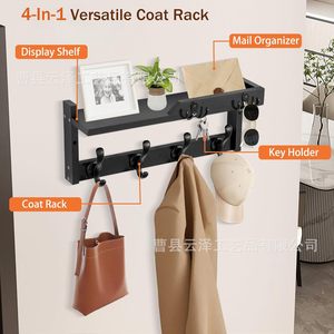 Wooden <b>wall</b>-mounted <b>storage</b> rack, entryway key and coat rack, living room decorative floating wooden <b>hanging</b> rack. - Product Image 4