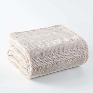 Bulk Factory Supply Neutral Beige Jacquard Striped Reversible Sherpa Blanket Embossed Popcorn <strong>Fleece</strong> Blanket for Home Decor - Product Image 5