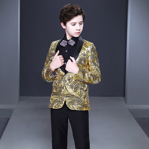 Traje de Gala para Niños de 6 a 16 Años con Lentejuelas Doradas, Ropa Infantil, Trajes de Talla Grande para Niños, Traje de Anfitrión para Actuación de Piano, Blazer de Esmoquin para Niños - Product Image 4