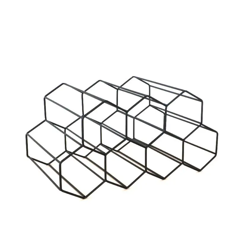 Nieuwe Klassieke Metalen Gecoate Driehoek Wijnrek Hexagon Galvaniseren 6 Wijnfles Houder In Koper Goud Zwart Aangepaste Kleur